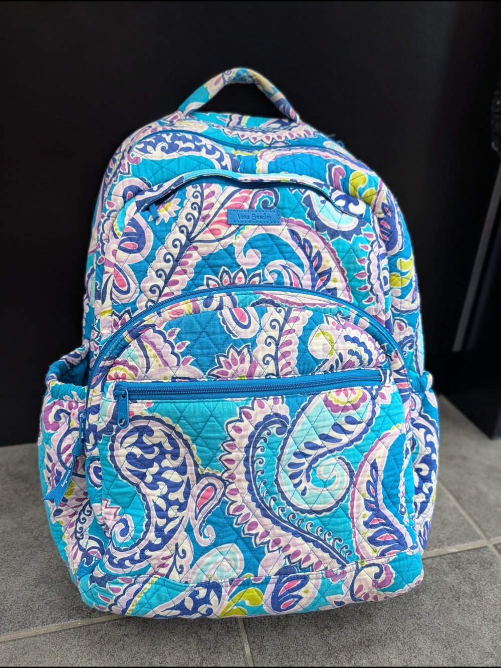 Vera Bradley Blue Paisley Quilted Large Backpack